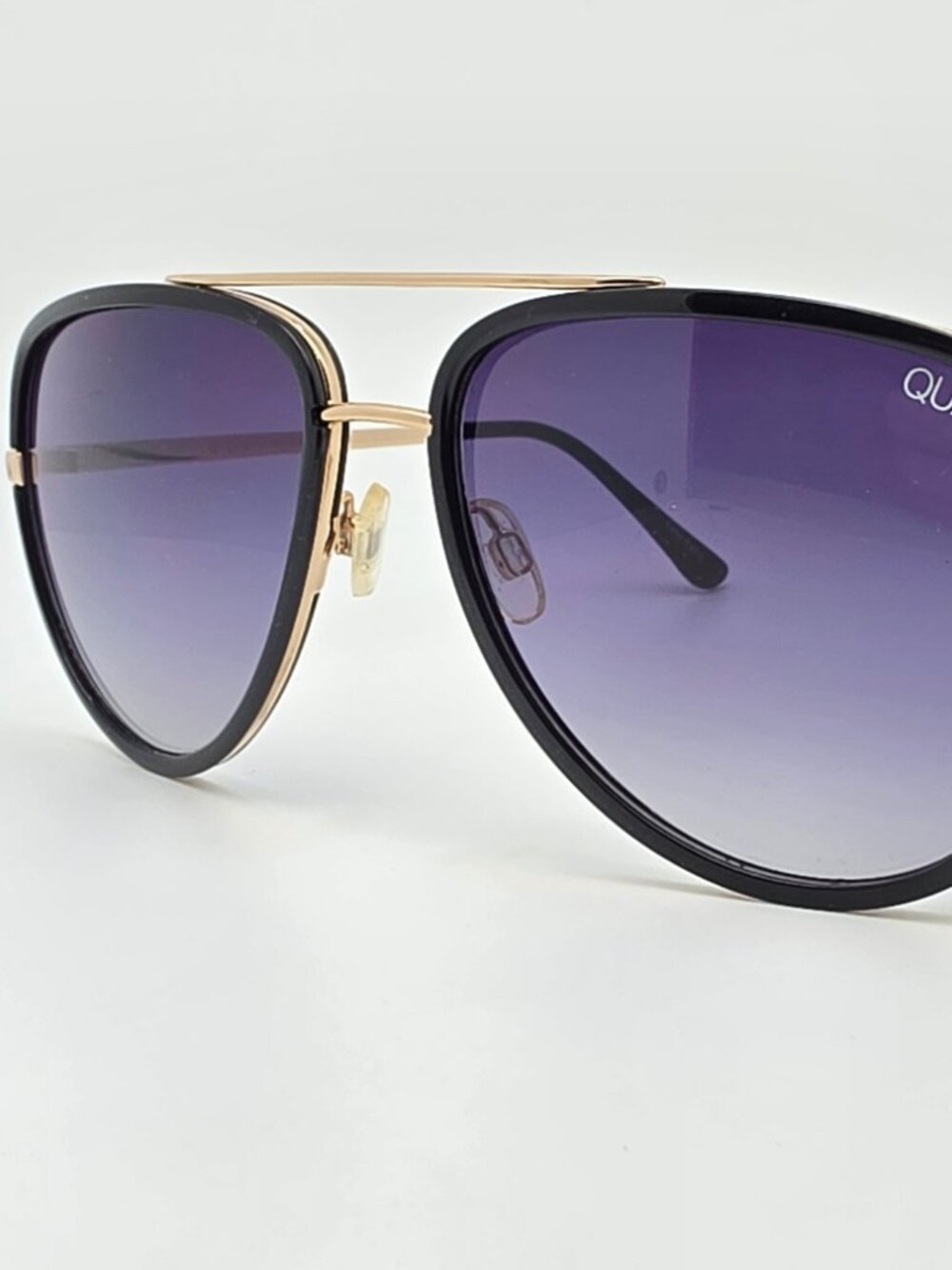Quay Australia All In Black Gold Frame Smoke Gradient Lens Aviator Sunglasses
